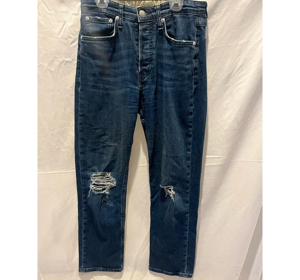 Rag & bone women's jeans, Maya High-Rise Ankle Slim, 27, distressed, button fly